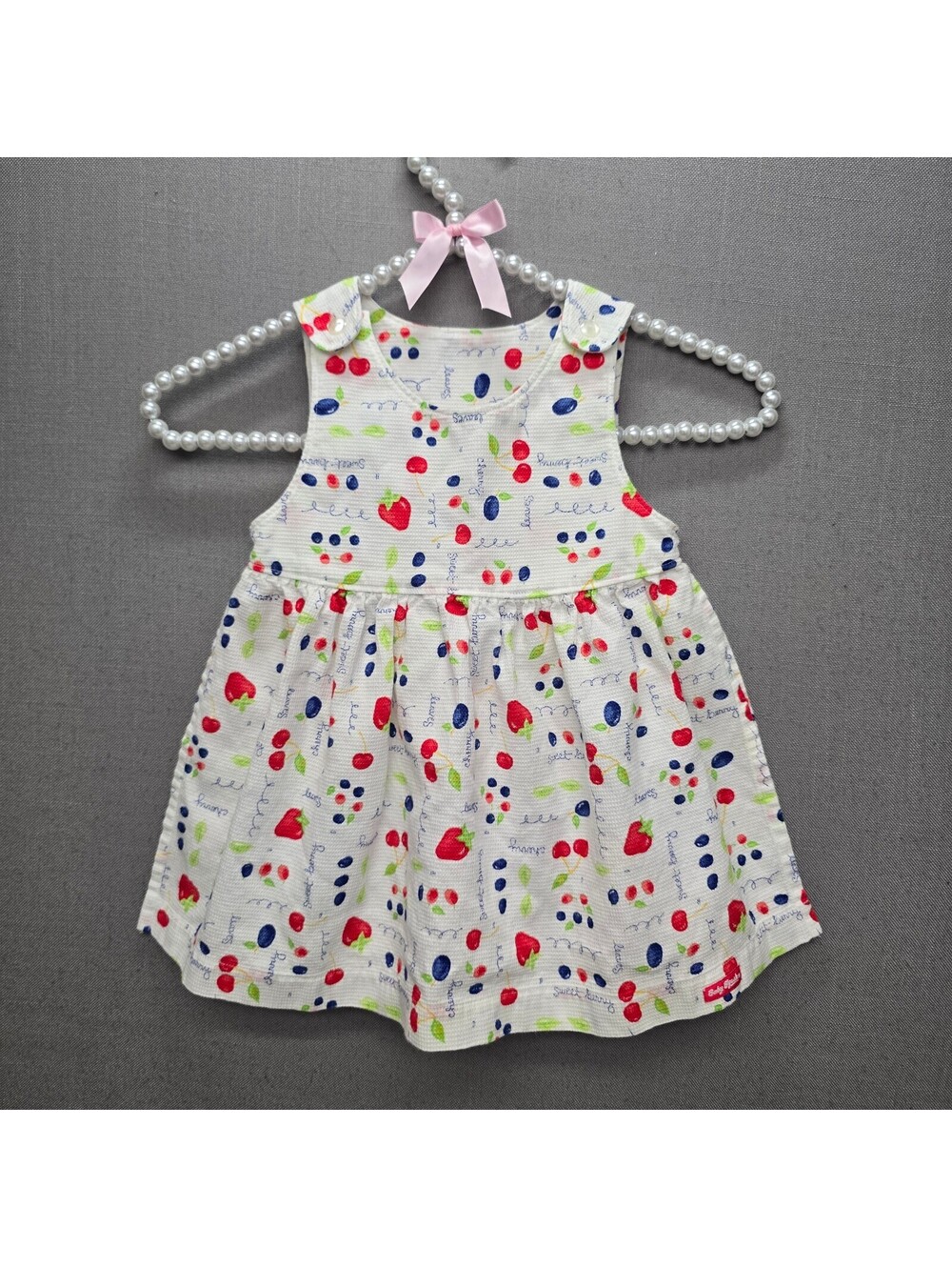 Vtg 90s Baby B’gosh Fruit Print Waffle Knit Pinafore Jumper Dress Set 24M EXC